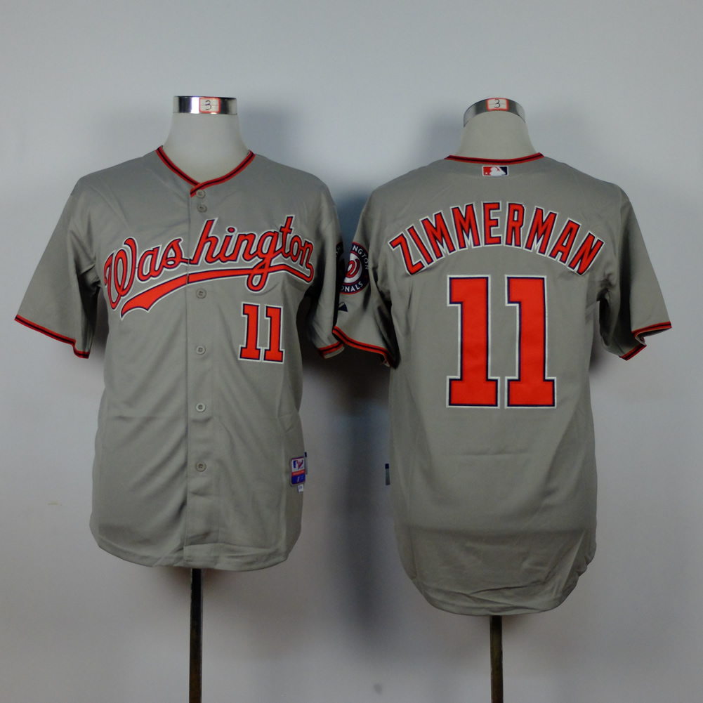 Men Washington Nationals #11 Zimmerman Grey MLB Jerseys